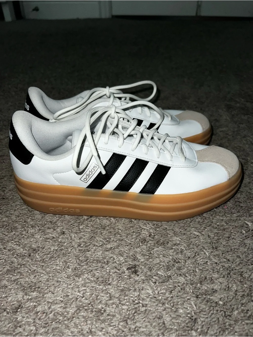 adidas VL Court Bold Platform Sneakers w/ Gum Sole size 8 white w/ black stripes